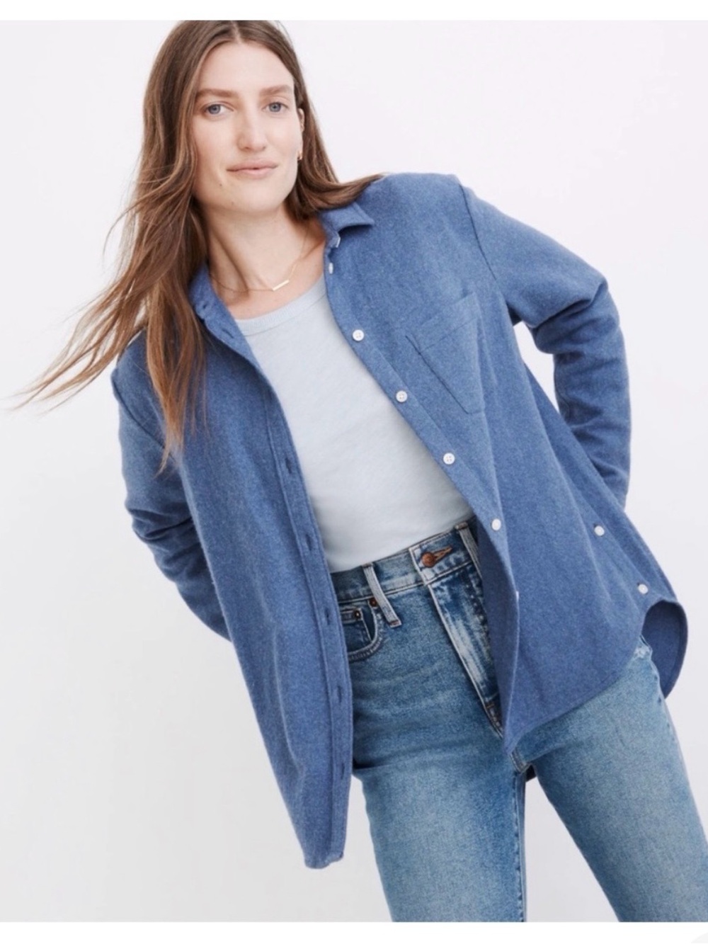 Madewell Indigo Blue Flannel Ex-Boyfriend Button-Up Shacket - Medium Preppy